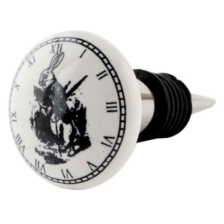 Black Rabbit Clock Ceramic Wine Bottle Stopper